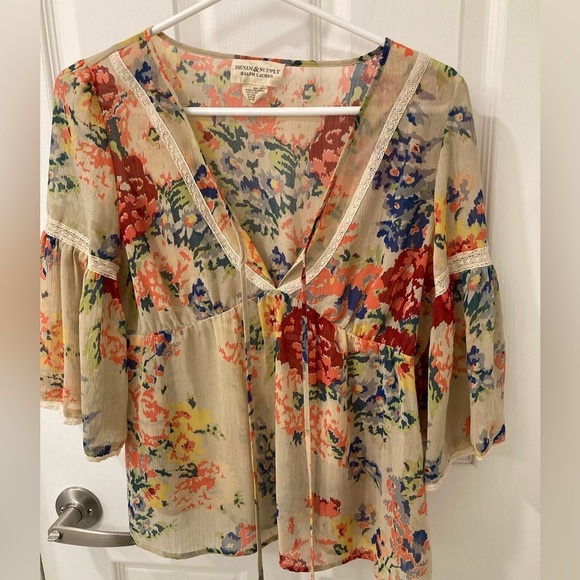 RALPH LAUREN DENIM & SUPPLY FLORAL PEASANT TOP - Size Small - Picture 4 of 9